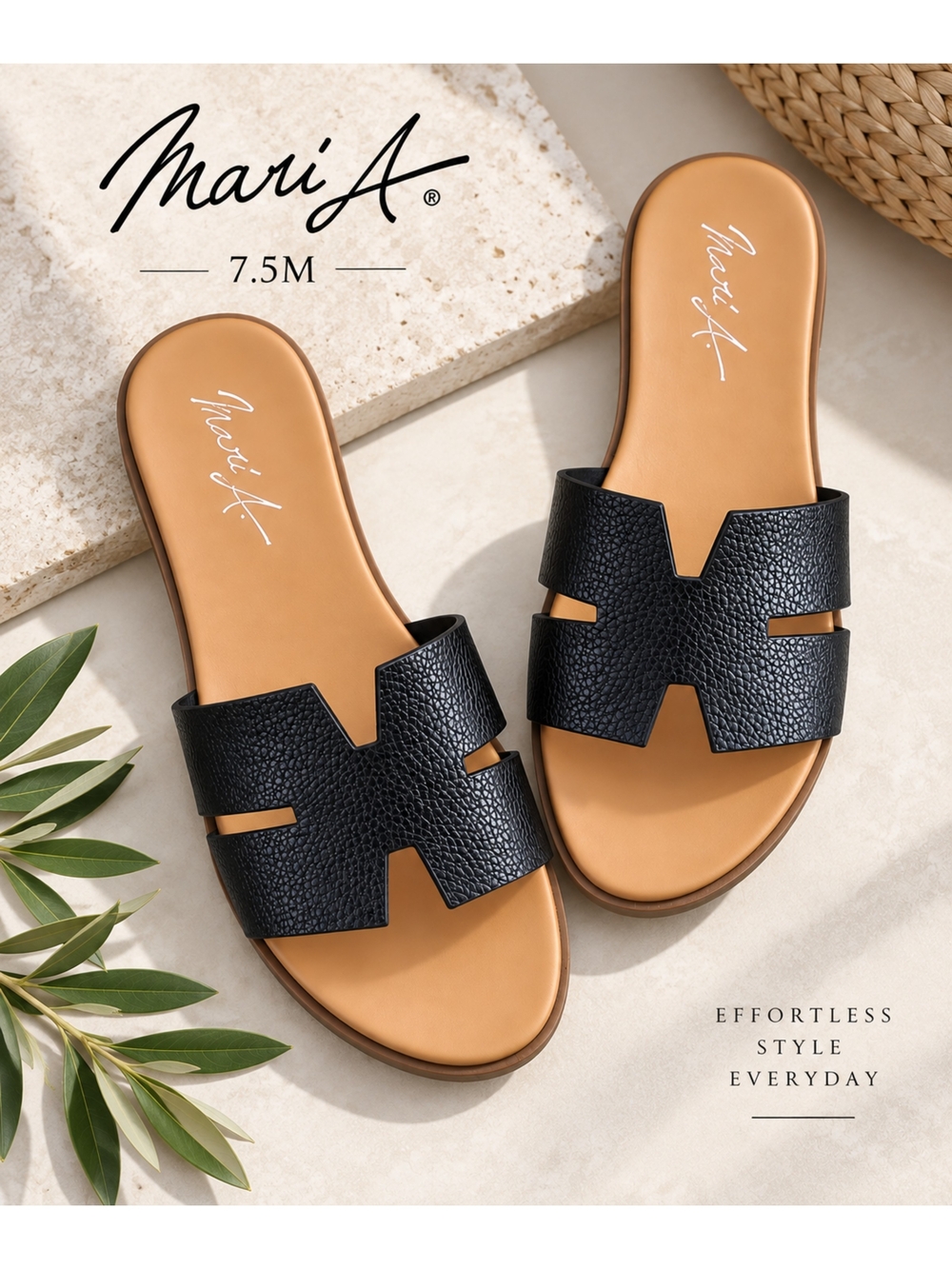 EUC Mari A. Minimalist Black Slide Sandals, 7.5M